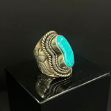 Chunky handcrafted Nepalese rings featuring turquoise stones and detailed silver work