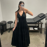 Black Elegant Long Dress. Made from 100% Rayon, Formal and Casual Dress