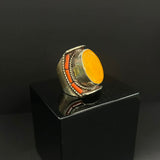 Handcrafted chunky Nepalese silver rings with turquoise stones, ethical artisan jewellery