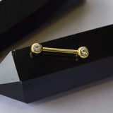 Gold Nipple Bar with Clear Gems 