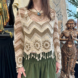 Crochet Tassel Long Sleeve Top
