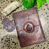 Embossed Leather Journal, Recycled Paper, Notebook with Crystals