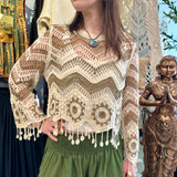 Crochet Tassel Long Sleeve Top
