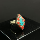 Ethical small Nepalese rings in handcrafted silver with turquoise detail