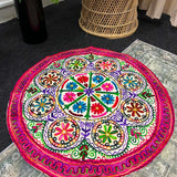 Colourful embroidered floral round tablecloth