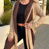 Cream and Brown Hooded Coat Cardigan Winter 