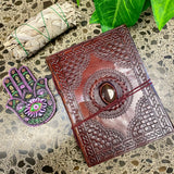 Embossed Leather Journal, Recycled Paper, Notebook with Crystals