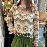 Crochet Tassel Long Sleeve Top