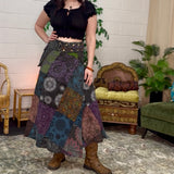 Nepalese Patchwork Maxi Wrap Skirt Denim Acid Wash Purple Patchwork