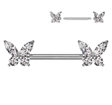Butterfly CZ Gem Surgical Steel Nipple Barbell