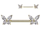 Butterfly CZ Gem Surgical Steel Nipple Barbell