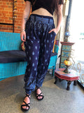 Coco Button Pants - Navy Block Print